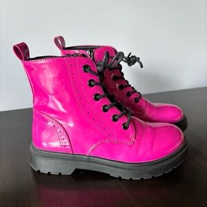 Faux Patent Leather Combat Boots in Hot Pink, Girls Size 1